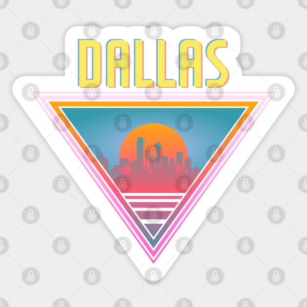 Dallas City Skyline Silhouette Sunrise Retro 80's / 90's Vaporwave Aesthetics - Bright Vintage Design For Sunny Summer Days Sticker by KritwanBlue